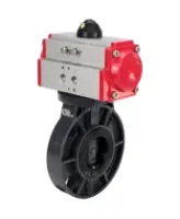 Затвор дисковый поворотный DN.ru WBV4242E-2W-Fb-ISO Дн80 Ру10 межфланцевый, корпус - НПВХ, диск - НПВХ, уплотнение - EPDM, с пневмоприводом PA-SA-083 с возвратными пружинами