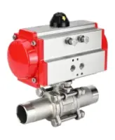 Кран шаровой DN.ru BV3232P(3pc)-FP-W-ISO-H LONG Ду65 Ру25 полнопроходной, корпус - нержавеющая сталь 316, уплотнение - PTFE, под приварку, с пневмоприводом DN.ru PA-DA-083