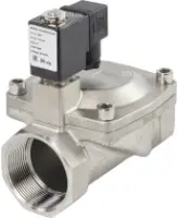 Клапан электромагнитный DN.ru VS431-NT-NC-220VAC 2″ Ду50 Ру16, соленоидный двухходовой, корпус - нержавеющая сталь 304, уплотнение - NBR, резьбовой, нормально-закрытый, пилотный, катушка - 220В