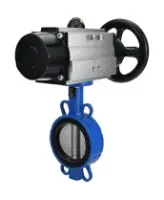 Затвор дисковый поворотный DN.ru WBV1631E-2W-Fb-ISO-H Ду125 Ру25 межфланцевый, корпус - чугун QT450, диск - нержавеющая сталь 304, уплотнение - EPDM, с пневмоприводом DN.ru PA-DA-105-1 двойного действия со штурвалом