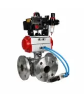 Кран шаровой DN.ru BV3232P(2pc)-FP-3WL-F-ISO-H Ду20 Ру16 HYMT, трехходовой L-тип, полнопроходной, фланцевый, корпус - нержавеющая сталь SS316, с пневмоприводом PA-DA-052, пневмораспределителем 4V320-08 AC220V, БКВ APL-410N EX и БПВ AFC2000