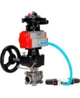 Кран шаровой DN.ru BV3232P(3pc)-FP-W-ISO-H WDVF Ду40 Ру40 полнопроходной, трехсоставной, нержавеющая сталь 316, PTFE, под приварку, с пневмоприводом PA-DA-065, пн.распределителем 4V320-08 AC220V, БКВ APL-210N, ручным дублером MON1-250-T26-ISO