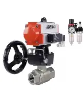 Кран шаровой DN.ru BV3232P(2pc)-FP-T-ISO-H Ду80 Ру40 полнопроходной, внутренняя резьба, нержавеющая сталь 316, PTFE, с пневмоприводом PA-DA-083, пн.распределителем 4M310-08 AC220V, БКВ APL-510N EX, ручным дублером MON2-450-T28-ISO, БПВ AFC2000
