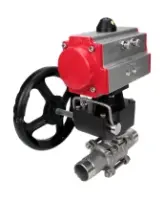 Кран шаровой DN.ru BV3232P(3pc)-FP-W-ISO-H LONG Ду65 Ру25 полнопроходной, корпус - нержавеющая сталь 316, уплотнение - PTFE, под приварку, с пневмоприводом DN.ru PA-DA-083 и редуктором DN.ru MON2-450-T28-ISO
