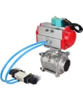 Кран шаровой DN.ru BV3232P(3pc)-FP-W-ISO-H WDVF Ду40 Ру40 полнопроходной, трехсоставной, корпус - нержавеющая сталь 316, PTFE, под приварку, с пневмоприводом PA-DA-065, пневмораспределителем 4V320-08 AC220V и магнитным переключателем ALS200D