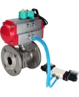 Кран шаровой DN.ru BV3232P(2pc)-FP-F-ISO-H Ду50 Ру16 полнопроходной фланцевый, корпус - нержавеющая сталь SS316, уплотнение - PTFE, с пневмоприводом PA-SA-105, пневмораспределителем 4M320-08 AC220V и магнитным переключателем ALS200D