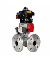 Кран шаровой DN.ru BV3232P(2pc)-FP-3WL-F-ISO-H Ду20 Ру16 HYMT трехходовой L-тип, полнопроходной, фланцевый, корпус - нержавеющая сталь AISI316, с пневмоприводом PA-DA-052, пневмораспределителем 4M320-08 AC220V и БКВ APL-410N EX