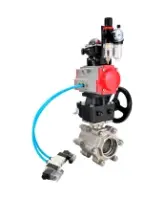Кран шаровой DN.ru BV3232P(3pc)-FP-SW-ISO-H Ду80 Ру63 полнопроходной, корпус - нержавеющая сталь SS316, под приварку, с пневмоприводом PA-DA-105, пневмораспределителем 4V320-08 AC220V, БКВ APL-210N, ручным дублером MON2-450-T28-ISO, БПВ AFC2000