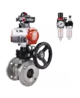 Кран шаровой DN.ru BV3232P(2pc)-FP-F-ISO-H Ду80 Ру16, фланцевый, полнопроходной, нержавеющая сталь SS316, уплотнение - PTFE, с пневмоприводом PA-DA-083, пневмораспределителем 4V320-08 AC220V, БКВ APL-210N, ручным дублером MON2-450-T28-ISO, БПВ AFC2000