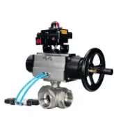 Кран шаровой DN.ru BV3232P(4pc)-SP-3WL-T-ISO-H WDVF Ду65 Ру40 стандартнопроходной, 3-ходовой L-тип, внутренняя резьба, нержавеющая сталь AISI 316, PTFE, с пневмоприводом PA-DA-105-1, пневмораспределителем 4V320-08 AC220V и БКВ APL-410N EX