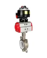 Затвор дисковый поворотный DN.ru WBV3232P-2W-Fb-H Ду125 Ру16, корпус - нержавеющая сталь 316L, диск - нержавеющая сталь 316L, уплотнение - PTFE, с пневмоприводом PA-SA-140 с возвратными пружинами, с БКВ APL-510N EX