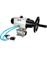Кран шаровой DN.ru BV3232P(3pc)-FP-W-ISO-H Ду80 Ру25, полнопроходной, трехсоставной, нержавеющая сталь 316, уплотнение - PTFE, под приварку, с пневмоприводом PA-DA-105-1, пневмораспределителем 4V320-08 AC220V