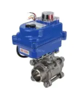 Кран шаровой DN.ru BV3232P(3pc)-FP-W-ISO-H Ду20 Ру63 полнопроходной двухходовой, нержавеющая сталь SS316, под приварку, уплотнение - PTFE, с 1/4-оборотным электроприводом DN.RU QT-N-003EM-O1-220VAC-У1 blue