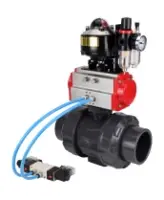 Кран шаровой DN.ru BV4242E-FP-GRM-ISO Дн50 Ру10 полнопроходной, корпус - НПВХ, шар - НПВХ, уплотнение - EPDM, с пневмоприводом PA-DA-052, пневмораспределителем 4V320-10 AC220V, БКВ APL-510N EX и БПВ AFC2000