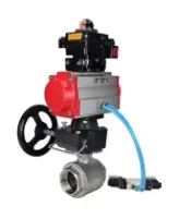 Кран шаровой DN.ru BV3232P(2pc)-FP-T-ISO-H Ду80 Ру40 полнопроходной, внутренняя резьба, нержавеющая сталь 316, уплотнение - PTFE, с пневмоприводом PA-DA-083, пневмораспределителем 4V320-10 AC220V, БКВ APL-410N EX, ручным дублером MON2-450-T28-ISO