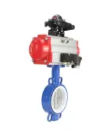 Затвор дисковый поворотный DN.ru WBV3432P-2W-Fb-H Ду150 Ру16, корпус - углеродистая сталь WCB, диск - нержавеющая сталь 316L, уплотнение - PTFE, с пневмоприводом PA-DA-130 двойного действия, с пневмораспределителем 4V320-08 AC220V, с БКВ APL-210N