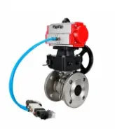 Кран шаровой DN.ru BV3232P(2pc)-FP-F-ISO-H WDVF Ду80 Ру16 полнопроходной, фланцевый, корпус - нержавеющая сталь 316, уплотнение - PTFE, с пневмоприводом PA-DA-105, пневмораспределителем 4V320-08 AC220V, БПВ AFC2000 и ручным дублером MON2-450-T28-ISO