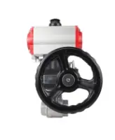 Кран шаровой DN.ru BV3232P(2pc)-FP-T-ISO-H Ду40 Ру63 полнопроходной двухходовой, нержавеющая сталь SS316, внутренняя резьба, PTFE, с пневмоприводом PA-DA-083 двойного действия, с пневмораспределителем 4M310-08 220В, с ручным дублером MON2-450-T28-ISO