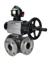 Кран шаровой DN.ru BV3232P(4pc)-FP-3WL-F Ду100 Ру16 полнопроходной трехходовой, фланцевый, корпус - нержавеющая сталь SS316, с пневмоприводом DN.ru PA-DA-105-1 двойного действия и БКВ APL-510N EX