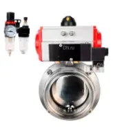 Затвор дисковый поворотный DN.ru WBV3131E-2W-T-H Ду50 Ру10 резьбовой, пищевая нержавеющая сталь 304, уплотнение – EPDM, с пневмоприводом DN.ru PA-SA-065, пневмораспределителем DN.ru 4M310-08 AC220V и БПВ DN.ru AFC2000