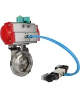 Затвор дисковый поворотный DN.ru WBV3131E-2W-W-H Ду50 Ру10 под приварку, корпус - пищевая нержавеющая сталь 304, уплотнение - EPDM, с пневмоприводом PA-SA-065, пневмораспределителем 4V320-08 AC220V и магнитным переключателем ALS200D