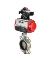 Затвор дисковый поворотный DN.ru WBV3232E-2W-Fb-H Ду150 Ру16, корпус - нержавеющая сталь 316L, диск - нержавеющая сталь 316L, уплотнение - EPDM, с пневмоприводом PA-DA-105 двойного действия, с пневмораспределителем 4V320-08 AC220V, с БКВ APL-210N