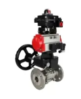 Кран шаровой DN.ru BV3131P(3pc)-FP-F-ISO-H Ду15 Ру40, трехсоставной полнопроходной фланцевый, нержавеющая сталь SS304, PTFE, с пневмоприводом PA-DA-052, с пн.распределителем 4M310-08 AC220V, с БКВ APL-410N EX, с ручным дублером MON1-250-T26-ISO