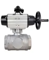 Кран шаровой DN.ru BV3232P(4pc)-SP-3WL-T-ISO-H WDVF Ду65 Ру40 стандартнопроходной, 3-ходовой L-тип, внутренняя резьба, корпус - нержавеющая сталь AISI 316, уплотнение - PTFE, с пневмоприводом PA-DA-105-1 и БКВ APL-210N