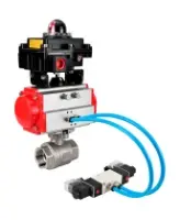 Кран шаровой DN.ru BV3232P(2pc)-FP-T-ISO-H Ду80 Ру40, полнопроходной внутреннняя резьба, нержавеющая сталь SS316, уплотнение - PTFE, с пневмоприводом PA-SA-130 с возвратными пружинами, с пневмораспределителем 4V320-08 AC220V, с БКВ APL-410N EX