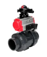 Кран шаровой DN.ru BV4242E-FP-GRM-ISO Дн50 Ру10 полнопроходной, корпус - НПВХ, шар - НПВХ, уплотнение - EPDM, с пневмоприводом PA-SA-065, пневмораспределителем 4M310-08 AC220V и БКВ APL-210N