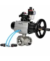 Кран шаровой DN.ru BV3232P(4pc)-SP-3WL-T-ISO-H WDVF Ду65 Ру40 стандартнопроходной, 3-ходовой L-тип, внутренняя резьба, нержавеющая сталь AISI 316, PTFE, с пневмоприводом PA-DA-105-1, пневмораспределителем 4V320-08 AC220V, БКВ APL-210N и БПВ AFC2000
