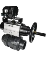 Кран шаровой DN.ru BV4242E-FP-GRM-ISO Дн50 Ру10 полнопроходной, корпус - НПВХ, шар - НПВХ, уплотнение - EPDM, с пневмоприводом PA-DA-105-1 и пневмопозиционером YT-1000RSN без обратной связи