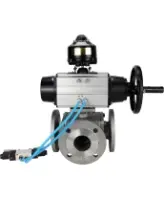 Кран шаровой DN.ru BV3232P(4pc)-FP-3WL-F Ду100 Ру16 полнопроходной трехходовой, фланцевый, корпус - нержавеющая сталь SS316, с пневмоприводом DN.ru PA-DA-105-1 двойного действия, пневмораспределителем 4V320-08 AC220V и БКВ APL-510N EX