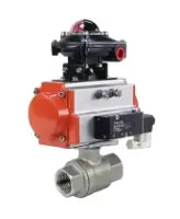 Кран шаровой DN.ru BV3232P(2pc)-FP-T-ISO-H Ду100 Ру40 полнопроходной, внутренняя резьба, нержавеющая сталь 316, уплотнение - PTFE, с пневмоприводом PA-SA-130, пневмораспределителем 4M310-08 AC220V, БКВ APL-210N
