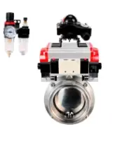 Затвор дисковый поворотный DN.ru WBV3131S-2W-T-H Ду65 Ру10, резьбовой, пищевая нержавеющая сталь 304, уплотнение - Silicon, с пневмоприводом PA-DA-065, пневмораспределителем 4M320-10 AC220V, БКВ APL-210N и БПВ AFC2000