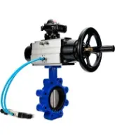 Затвор дисковый поворотный DN.ru WBV1631N-2W-Fb-H Ду150 Ру16 LUG, корпус - чугун QT450, диск - нержавеющая сталь 304, уплотнение - NBR, с пневмоприводом PA-DA-105-1, пневмораспределителем 4M320-08 AC220V и БКВ APL-210N
