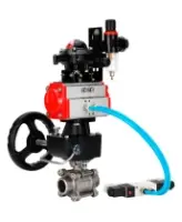 Кран шаровой DN.ru BV3232P(3pc)-FP-W-ISO-H WDVF Ду40 Ру40 полнопроходной, трехсоставной, нерж. сталь 316, PTFE, под приварку, с пн.приводом PA-DA-065, пн.распределителем 4V320-08 AC220V, БКВ APL-210N, руч. дублером MON1-250-T26-ISO, БПВ AFC2000