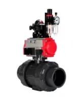Кран шаровой DN.ru BV4242E-FP-GRM-ISO Дн50 Ру10 полнопроходной, корпус - НПВХ, шар - НПВХ, уплотнение - EPDM, с пневмоприводом PA-SA-065, пневмораспределителем 4M310-08 AC220V, БКВ APL-210N и БПВ AFC2000