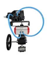 Кран шаровой DN.ru BV3232P(2pc)-FP-T-ISO-H Ду65 Ру40 полнопроходной, нерж. сталь SS316, внутренняя резьба, PTFE, с пневмоприводом PA-DA-083, ручным дублером MON2-450-T28-ISO и с эл.пневматич. поворотным позиционером YT-1000RSN без обратной связи