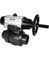 Кран шаровой DN.ru BV4242E-FP-GRM-ISO Дн50 Ру10 полнопроходной, корпус - НПВХ, шар - НПВХ, уплотнение - EPDM, с пневмоприводом PA-DA-105-1 и пневмораспределителем 4M310-08 AC220V