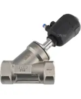 Клапан отсечной пневматический DN.ru VSP3241P-T-1PNC 2 1/2″ Ду65 Ру25, корпус - нержавеющая сталь SS316, резьбовой, Y-образный, корпус привода - пластик