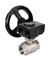 Кран шаровой DN.ru BV3232P(2pc)-FP-T-ISO-H 1 1/2″ Ду40 Ру63 полнопроходной двухходовой, нержавеющая сталь SS316, внутренняя резьба, уплотнение - PTFE, с редуктором DN.ru HAM RQN1-180Z-T40