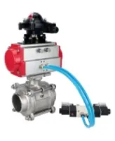 Кран шаровой DN.ru BV3232P(3pc)-FP-W-ISO-H WDVF Ду40 Ру40 полнопроходной, трехсоставной, корпус - нержавеющая сталь 316, уплотнение - PTFE, под приварку, с пневмоприводом PA-SA-105, пневмораспределителем 4V320-08 AC220V, БКВ APL-210N