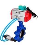 Затвор дисковый поворотный DN.ru WBV1616E-2W-Fb-H Ду100 Ру16 LUG, корпус - чугун QT450, диск - чугун QT450, уплотнение - EPDM, с пневмоприводом PA-DA-083, пневмораспределителем 4M320-08 AC220V и магнитным переключателем ALS200D