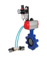 Затвор дисковый поворотный DN.ru WBV1631N-2W-Fb-H Ду150 Ру16 LUG, корпус - чугун QT450, диск - нержавеющая сталь 304, уплотнение - NBR, с пневмоприводом PA-DA-105, пневмораспределителем 4M320-08 AC220V и БПВ AFC2000