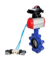 Затвор дисковый поворотный DN.ru WBV1616E-2W-Fb-H Ду100 Ру16 LUG корпус - чугун QT450, диск - чугун QT450, уплотнение - EPDM, с пневмоприводом DN.ru PA-DA-083, пневмораспределителем 4V320-10 AC220V и БКВ APL-210N