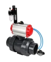 Кран шаровой DN.ru BV4242E-FP-GRM-ISO Дн50 Ру10 полнопроходной, корпус - НПВХ, шар - НПВХ, уплотнение - EPDM, с пневмоприводом PA-DA-052, пневмораспределителем 4V320-10 AC220V и БПВ AFC2000