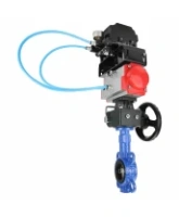 Затвор дисковый поворотный DN.ru WBV1132N-2W-Fb-H Ду125 Ру16, чугун GG25, нержавеющая сталь 316L, NBR, с пневмоприводом PA-DA-105, с ручным дублером MON3-700-T38-ISO и с электропневматическим поворотным позиционером YT-1000RSN с обратной связью
