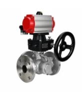 Кран шаровой DN.ru BV3232P(2pc)-FP-3WL-F-ISO-H Ду20 Ру16 HYMT, трехходовой L-тип, полнопроходной, фланцевый, корпус - нержавеющая сталь SS316, с пневмоприводом PA-DA-052, пневмораспределителем 4M310-08 24В NAMUR и ручным дублером MON1-250-T26-ISO