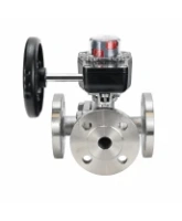 Кран шаровой DN.ru BV3232P(2pc)-FP-3WL-F-ISO-H Ду80 Ру16 HYMT, трехходовой L-тип, полнопроходной, фланцевый, корпус - нержавеющая сталь SS316, с редуктором HGB RQN2-320Z с визуальным указателем положения